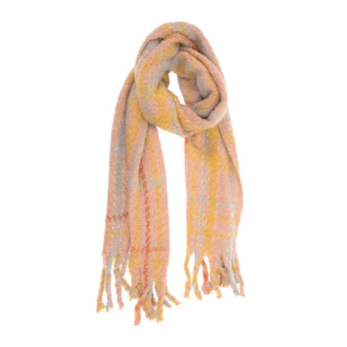 Soft Pink Spaced Plaid Fringe Scarf