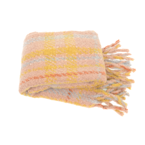 Soft Pink Spaced Plaid Fringe Scarf