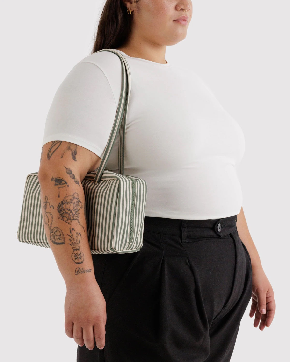 Sage Stripe Nylon Bowler Baggu