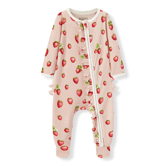 Strawberry Organic Ruffle Footie