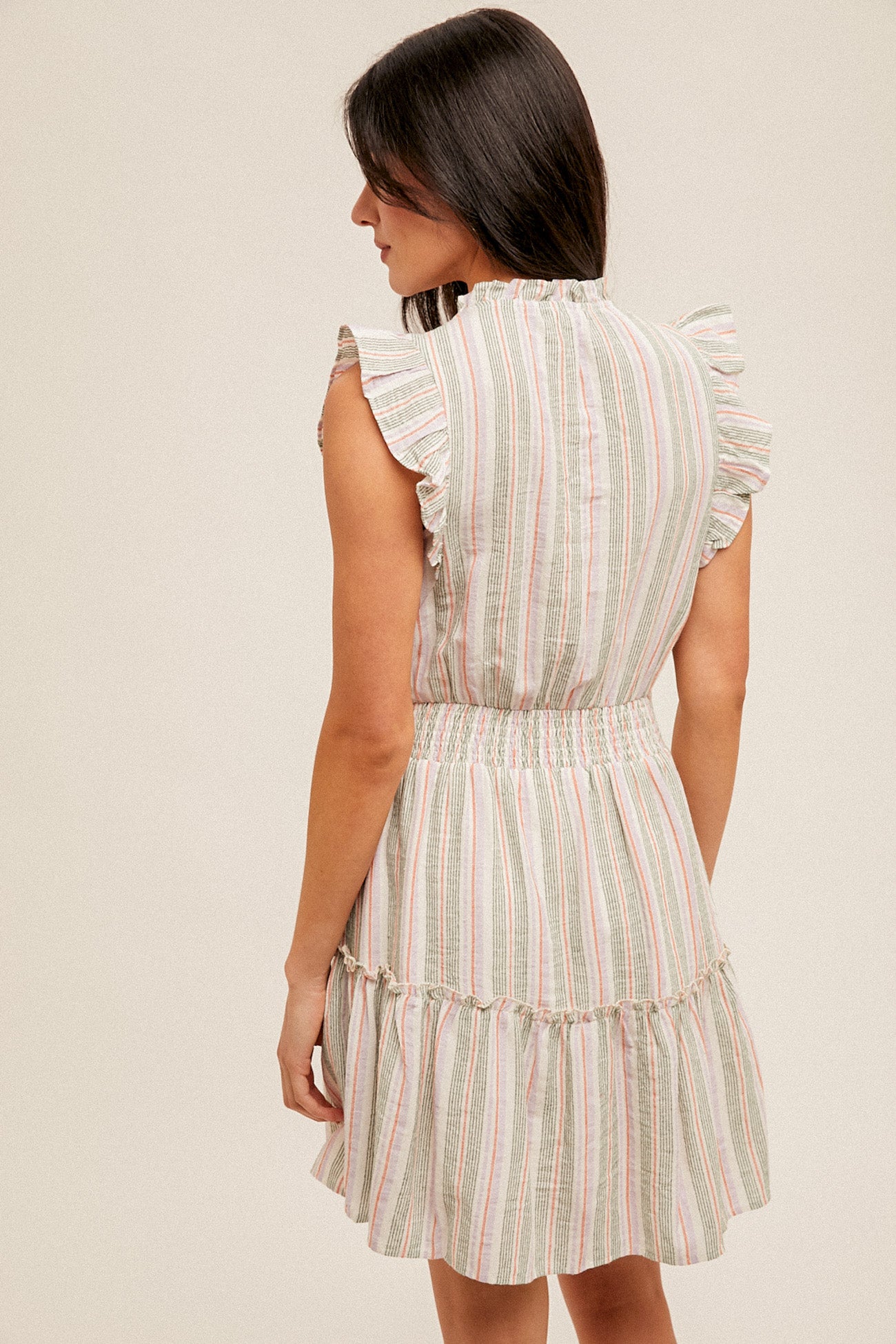 Green and Pink Stripe Smocked Waist Dress