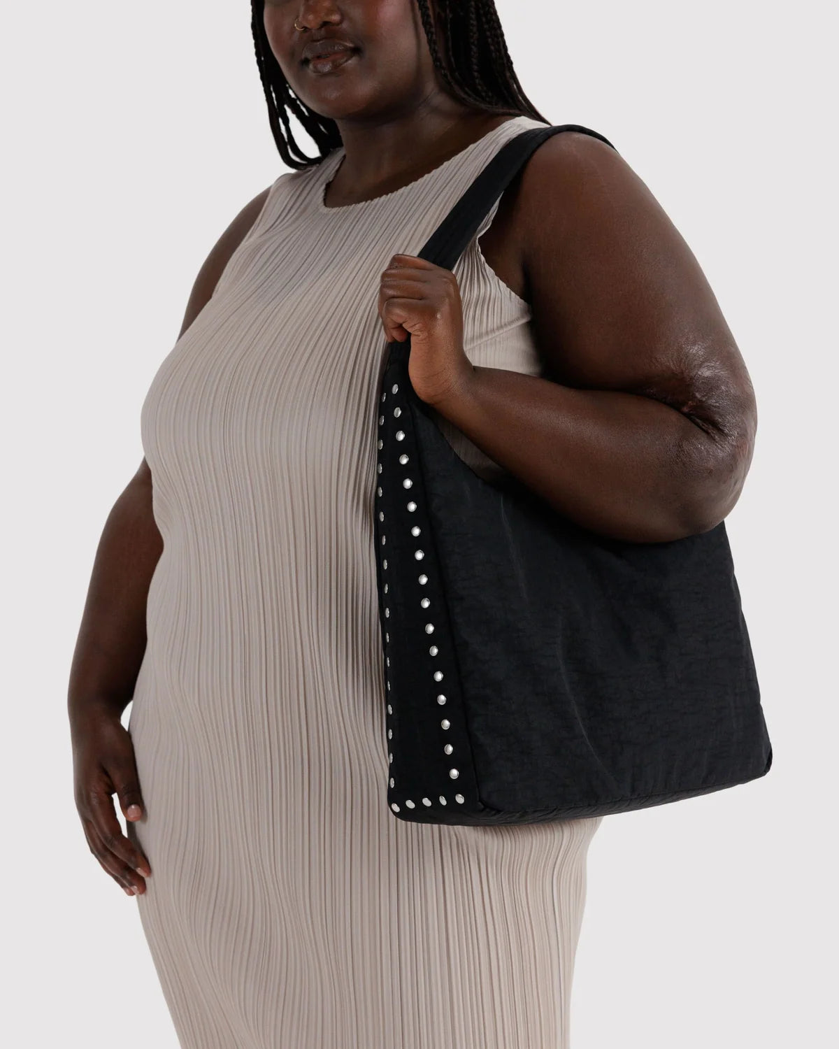 Black Studded Nylon Baggu Shoulder Bag