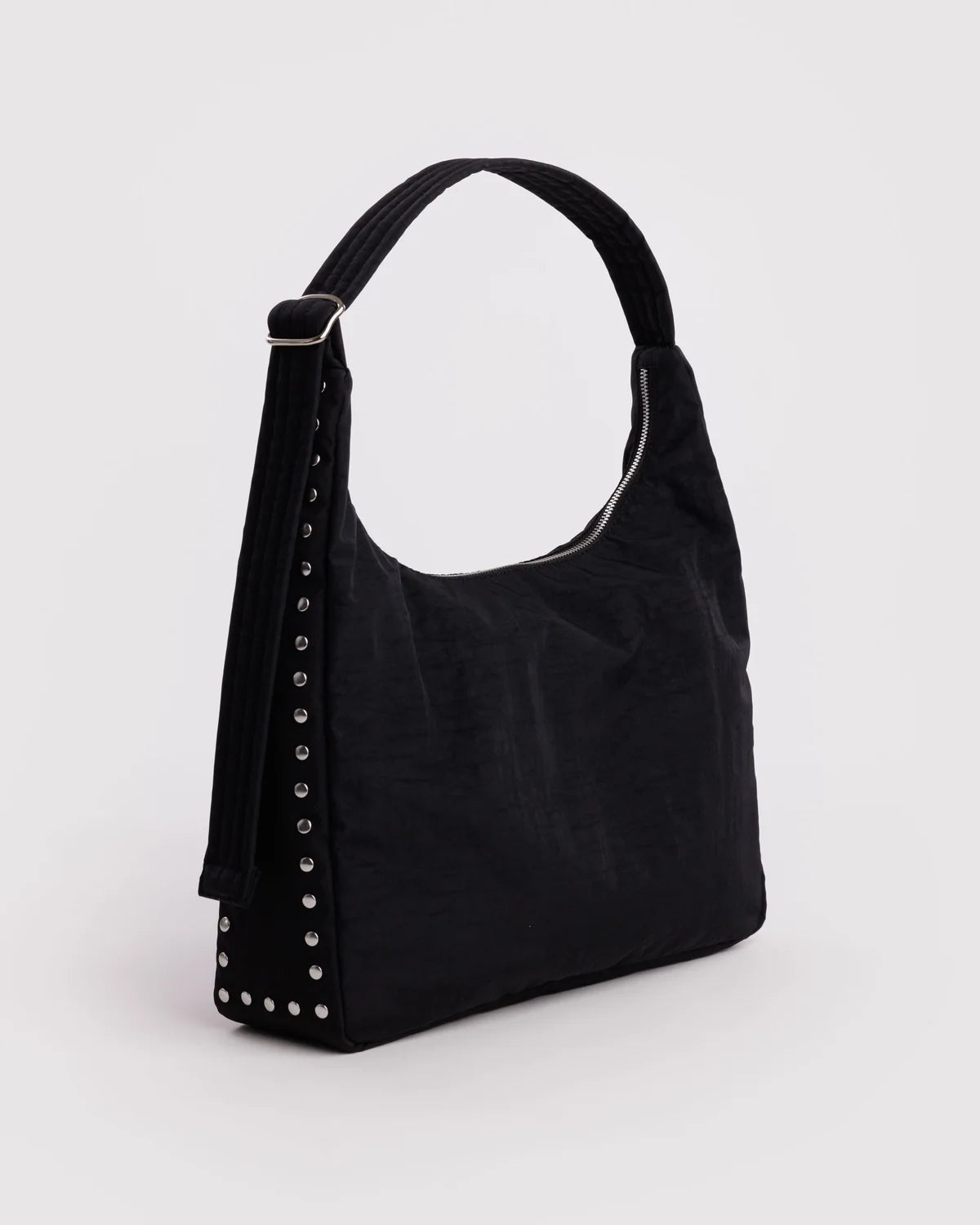 Black Studded Nylon Baggu Shoulder Bag