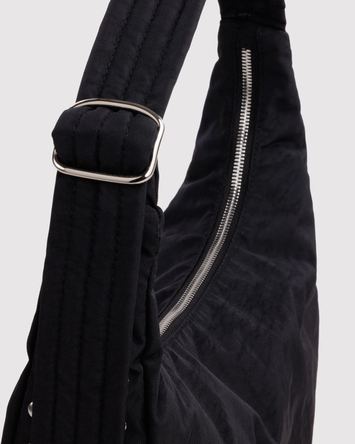 Black Studded Nylon Baggu Shoulder Bag