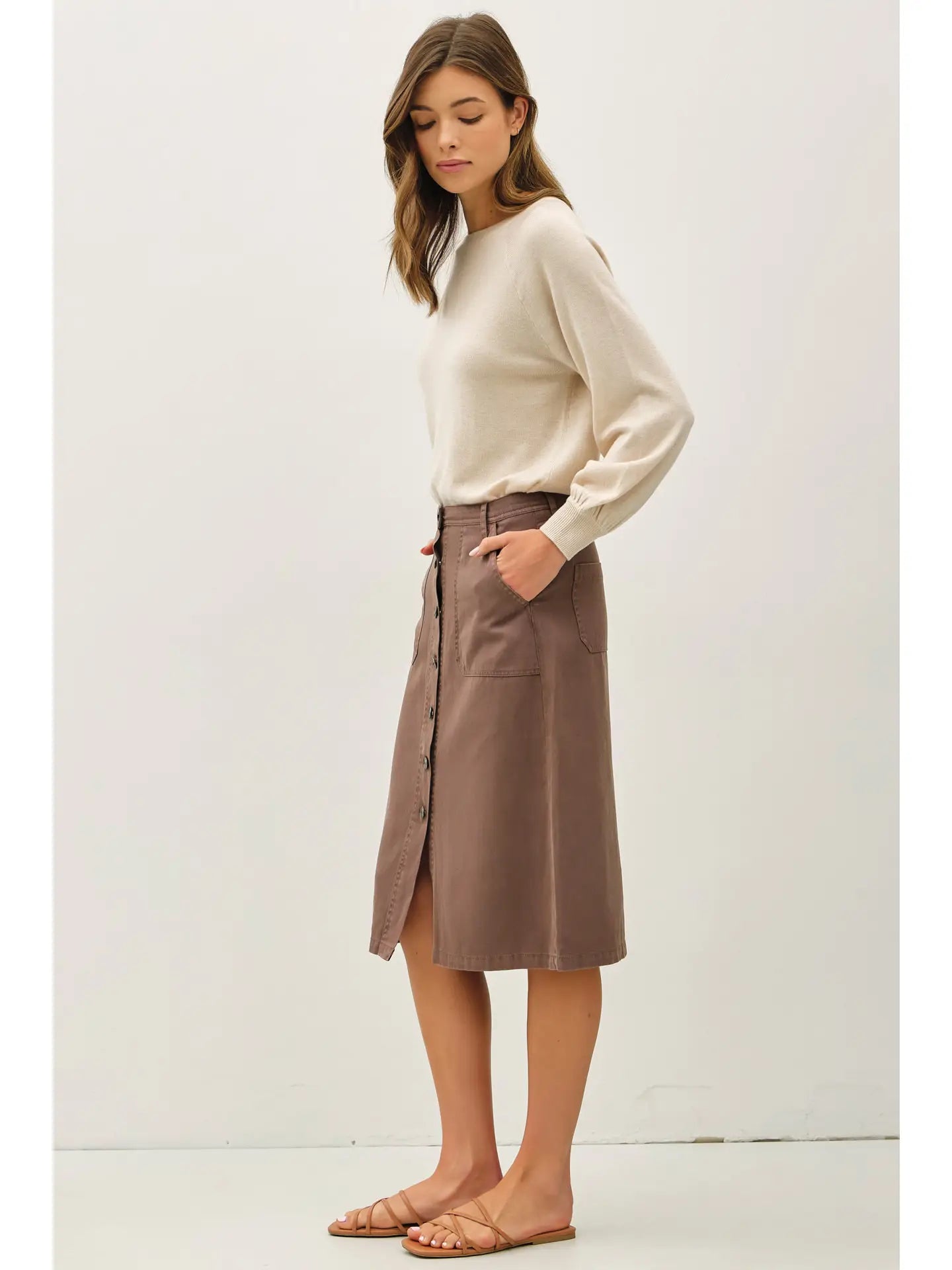 Tencel Blend Button Up Skirt