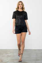 Load image into Gallery viewer, Black Short Sleeve Sequin Top