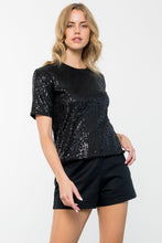 Load image into Gallery viewer, Black Short Sleeve Sequin Top