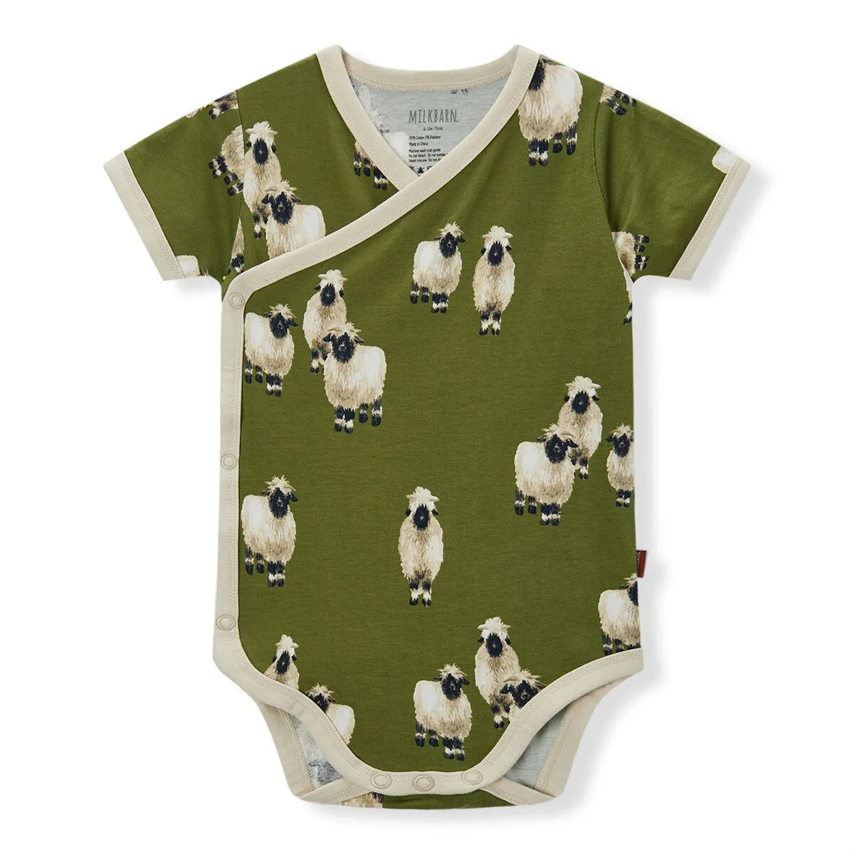 Green Valais Sheep Stretch Crossover Onesie