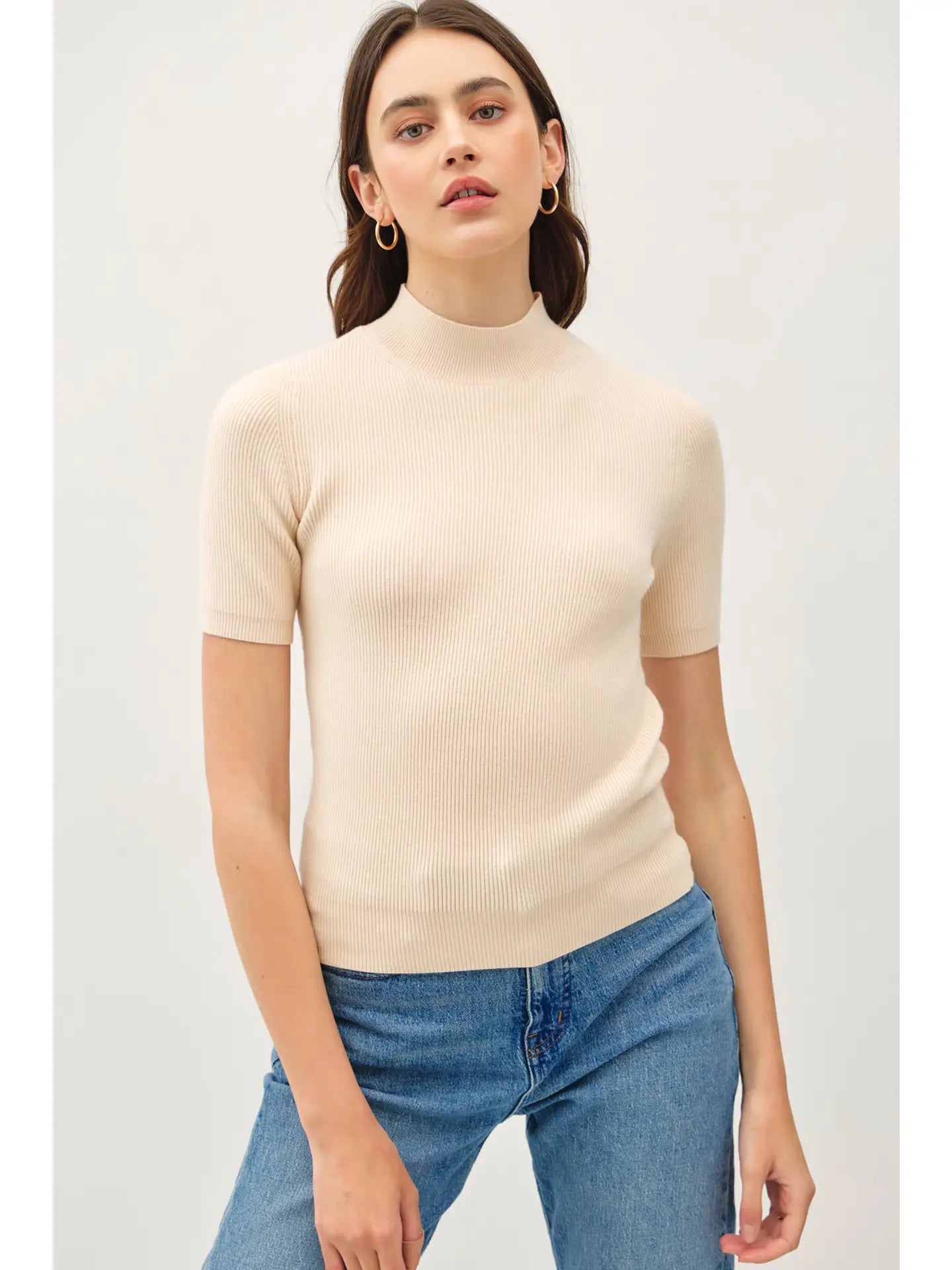 Mock Neck Short Sleeve Sweater