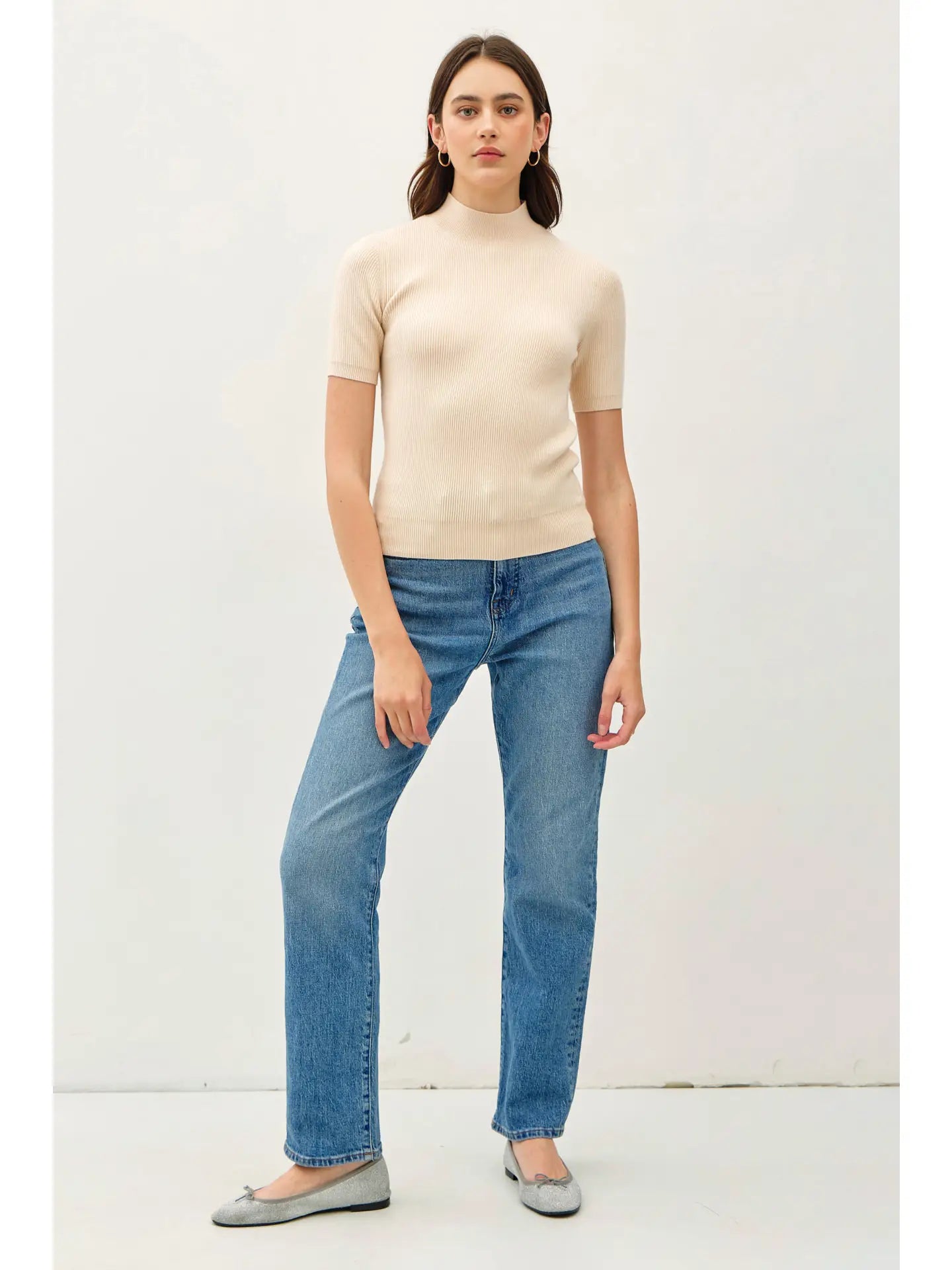 Mock Neck Short Sleeve Sweater