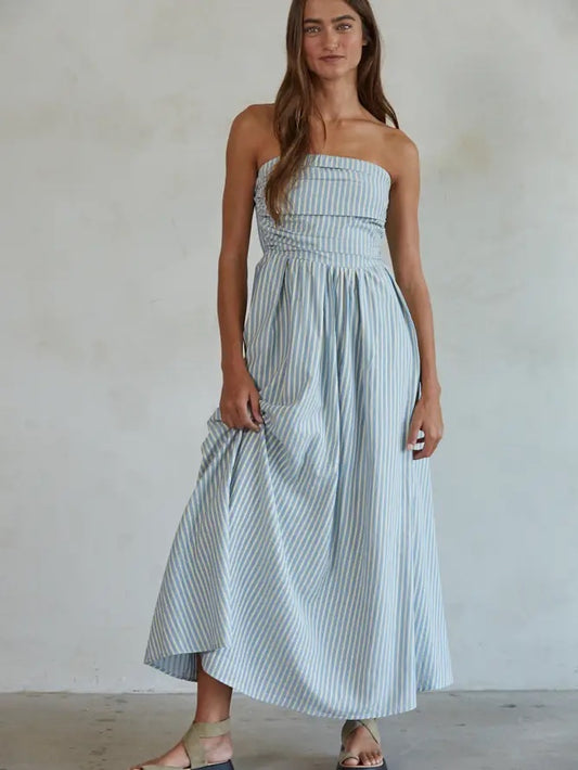 Blue Striped Tube Dress