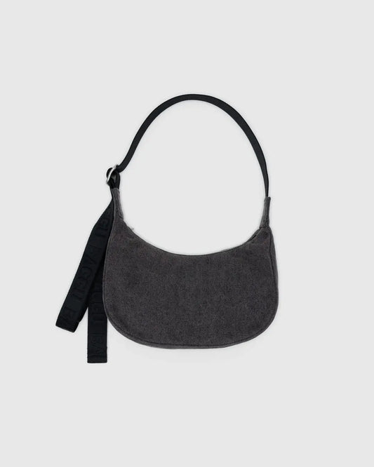 Washed Black Denim Crescent Baggu