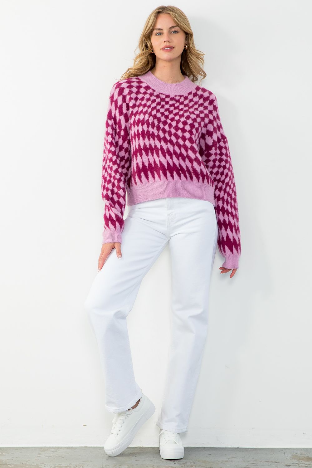 Lilac & Magenta Trippy Checker Sweater