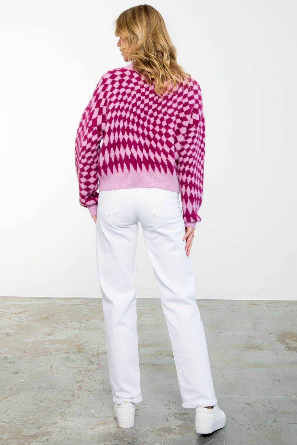 Lilac & Magenta Trippy Checker Sweater