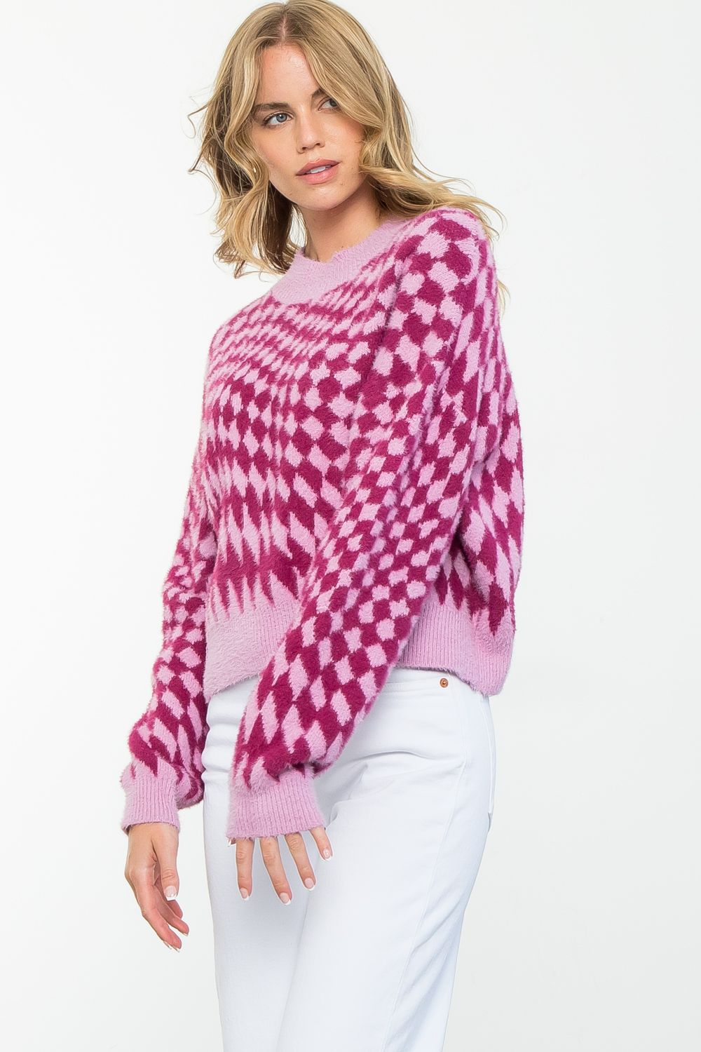 Lilac & Magenta Trippy Checker Sweater