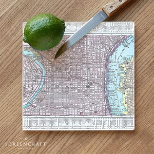12" Map Glass Cutting Board by screencraft at local housewares store Division IV in Philadelphia, Pennsylvania