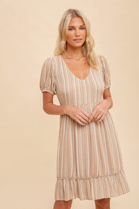 Striped Short Sleeve Ruffle Dress