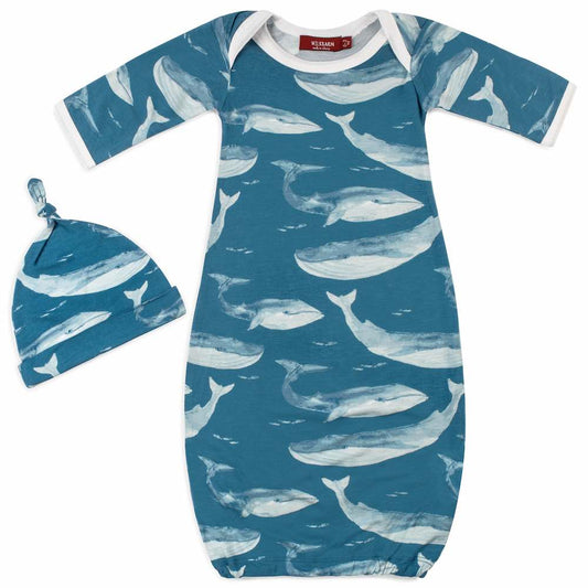 Blue Whale Bamboo Newborn Hat & Gown Set - Ali's Wagon