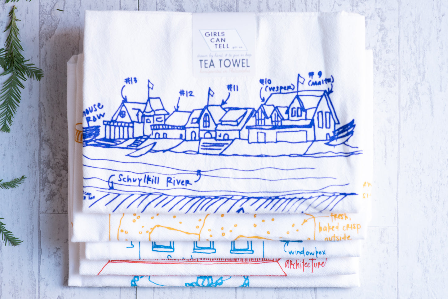 Boathouse Row Tea Towel by Girls Can Tell at local Fairmount shop Ali's Wagon in Philadelphia, Pennsylvania