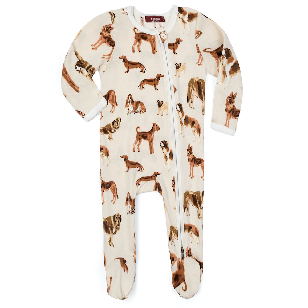 Dog Print Organic Cotton Zipper Footie