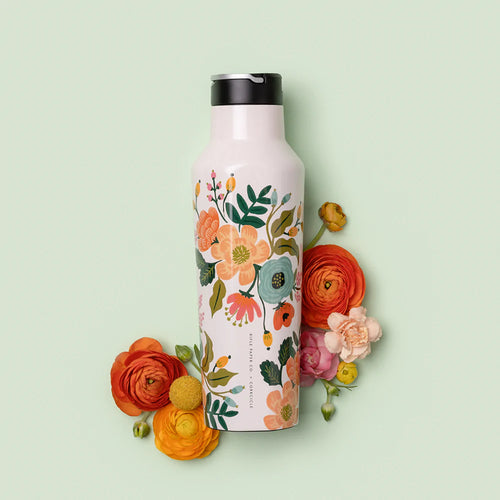 Cream Lively Floral Rifle Paper x Corkcicle Sport Canteen