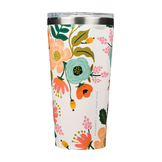 Cream Lively Floral Rifle Paper Corkcicle Tumbler