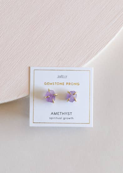 Amethyst Prong Stud Earrings