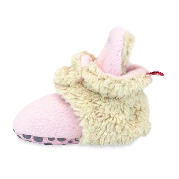 Baby Pink Cozie Fleece Furry Lined Gripper Bootie