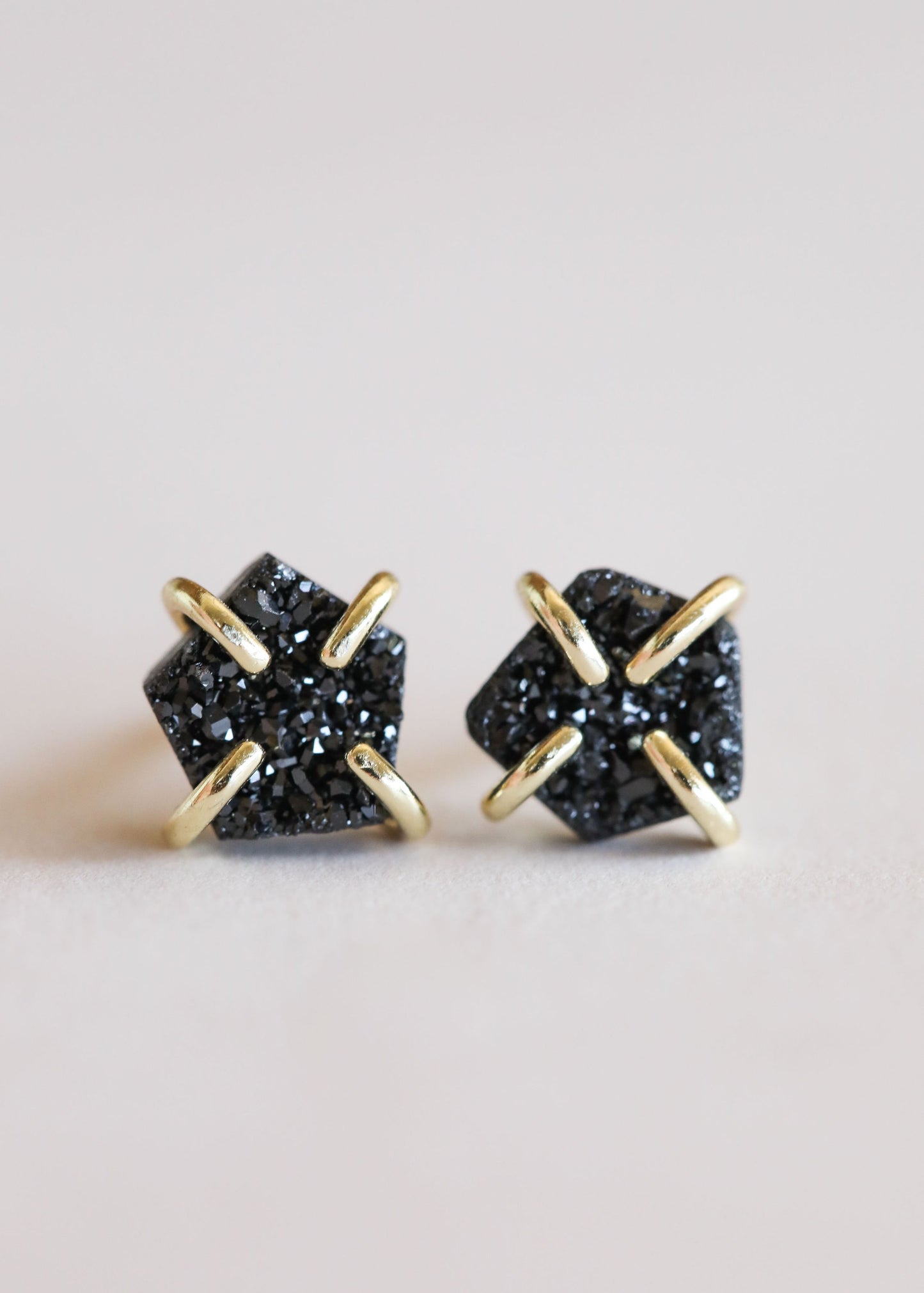 Black Druzy Prong Stud Earrings