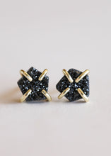 Load image into Gallery viewer, Black Druzy Prong Stud Earrings