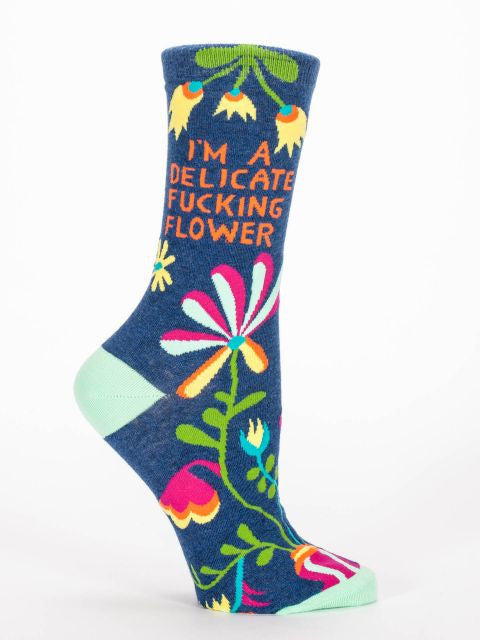 I'm a Delicate Fucking Flower Crew Socks by Blue Q at local Fairmount shop Ali's Wagon in Philadelphia, Pennsylvania