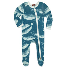 Load image into Gallery viewer, Blue Whale Bamboo Zipper Footie