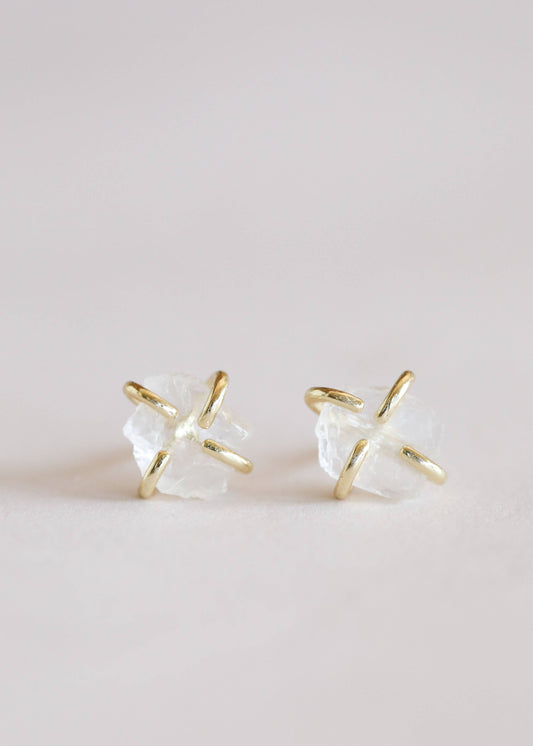 Clear Quartz Prong Stud Earrings