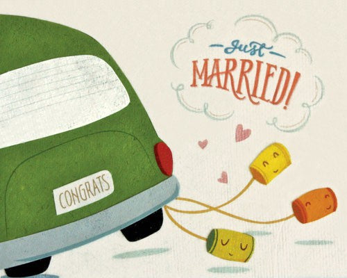Just Married Congrats Wedding Cans Card by Good Paper at local Fairmount shop Ali's Wagon in Philadelphia, Pennsylvania