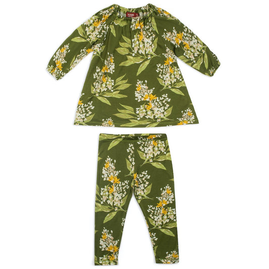Green Floral Bamboo Dress & Legging Set