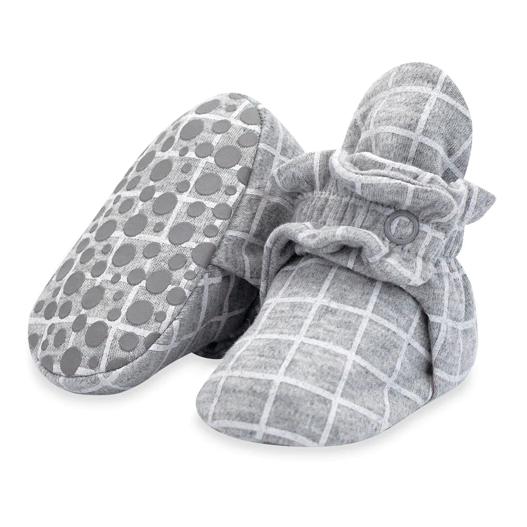 Grey Windowpane Organic Gripper Bootie