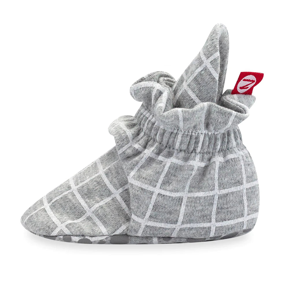 Grey Windowpane Organic Gripper Bootie