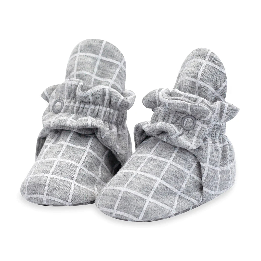 Grey Windowpane Organic Gripper Bootie