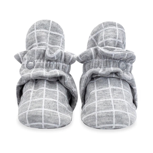 Grey Windowpane Organic Gripper Bootie