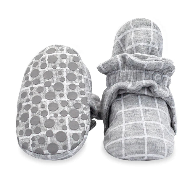 Grey Windowpane Organic Gripper Bootie