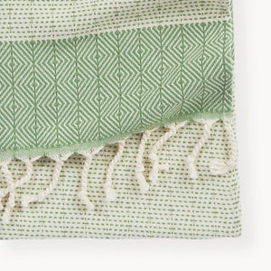 Leaf Green Lined Diamond Turkish Hand Towel