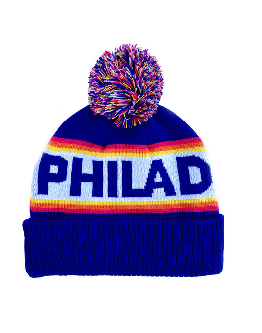 Blue Philadelphia Sunrise Pom Beanie