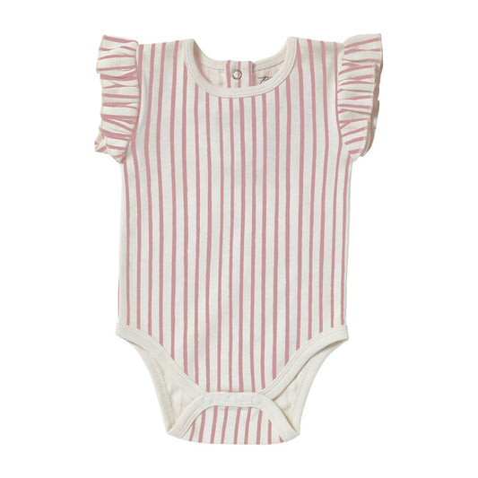 Pink Stripes Away Ruffled Onesie