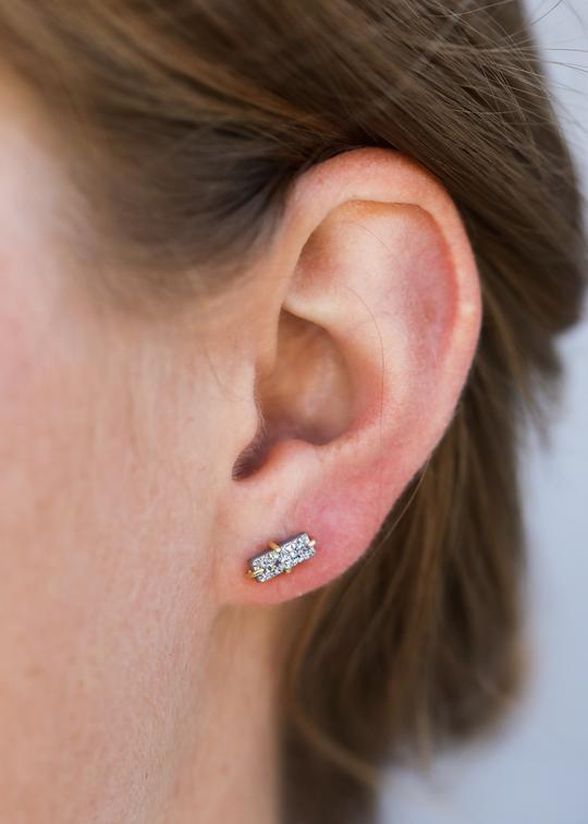 Silver Druzy Bar Stud Earrings