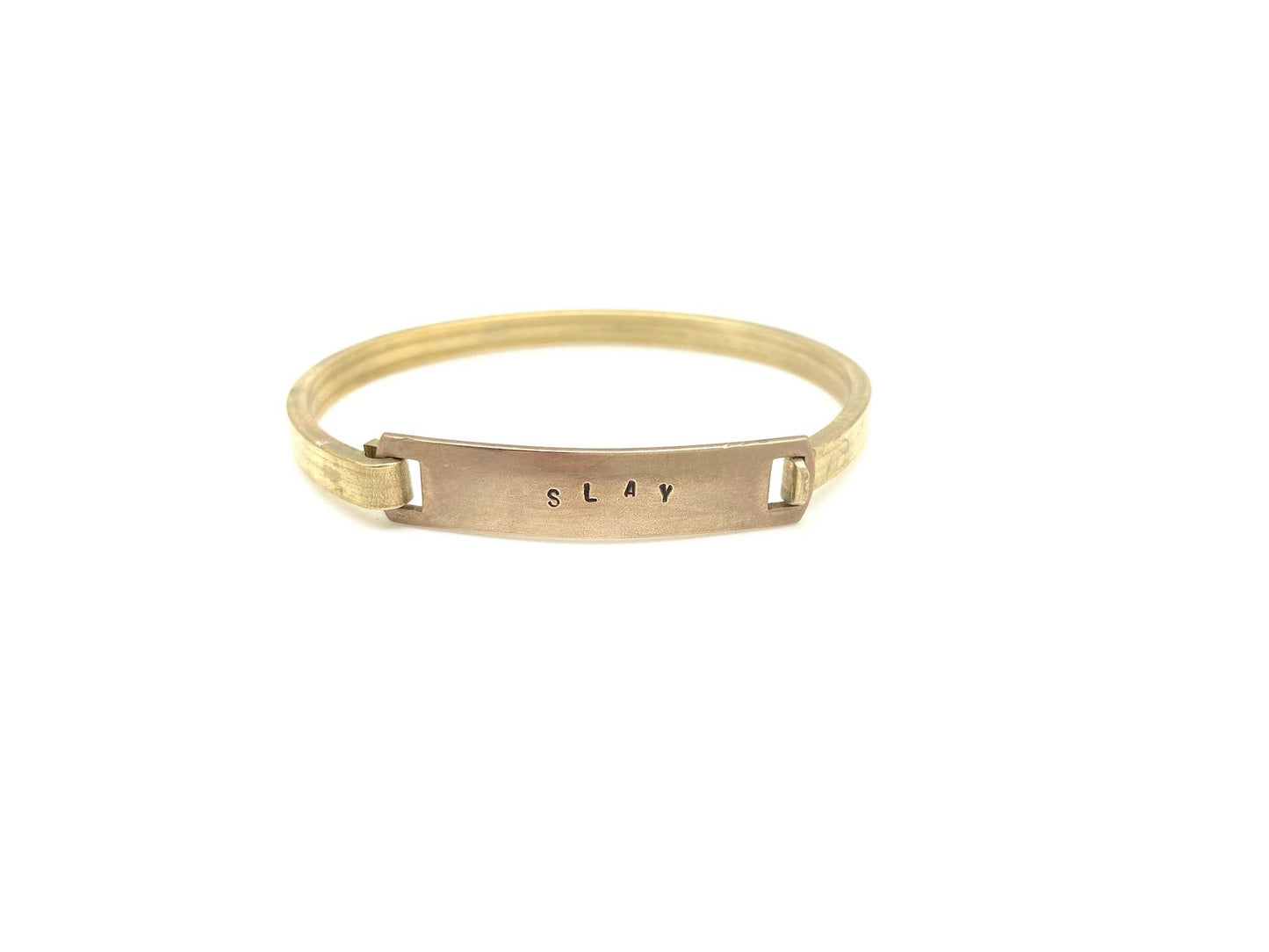 Slay Hand Stamped Brass Cuff